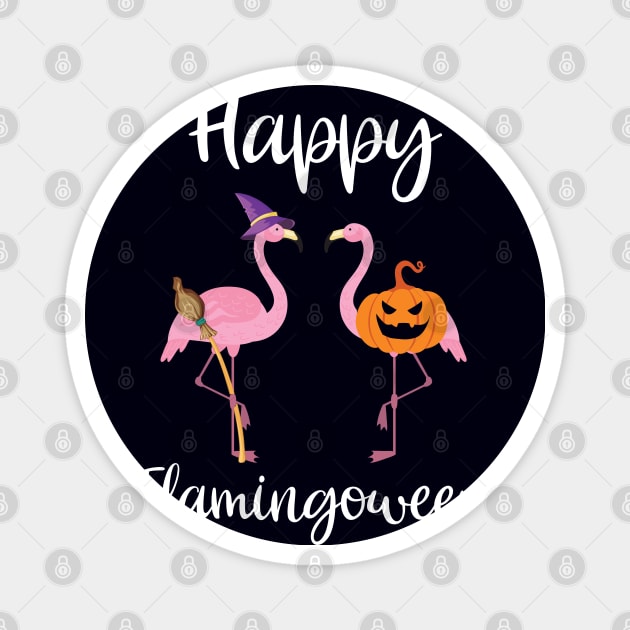 Happy Flamingoween Flamingo Witch And Pumpkin Halloween Bird Magnet by FamiLane